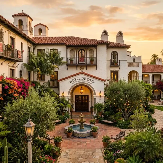 Historic hotel white stucco facade