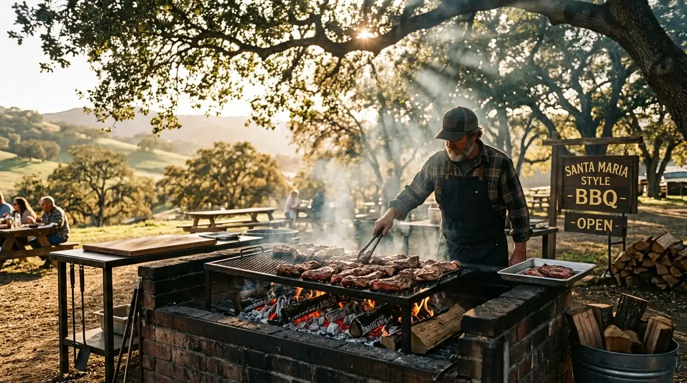 Red-oak pit barbecue setup