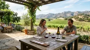 Winery patio with wine glasses